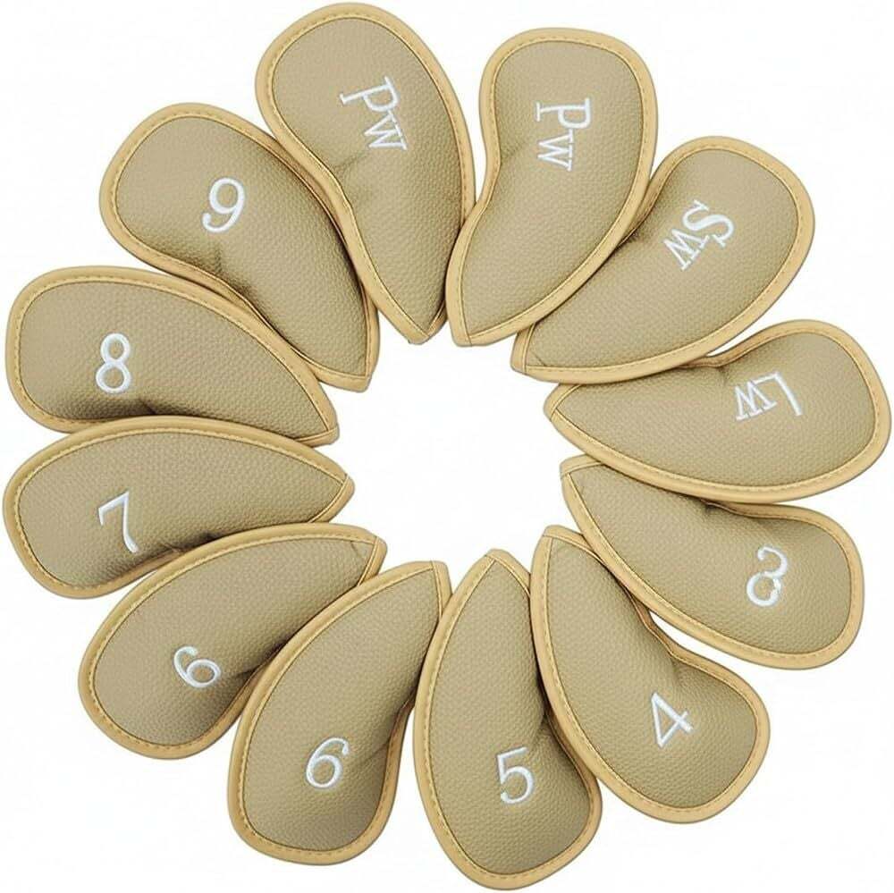 12-Pack PU Leather Golf Iron Head Covers, Protective Slip-On